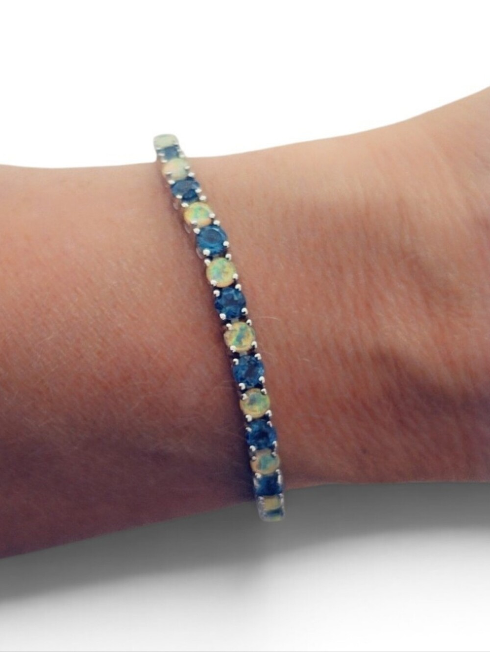 925 Sterling Silver Opal & Topaz Tennis Bracelet